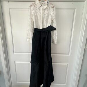 Teri Jon by Rickie Freeman Collared 3/4-Sleeve Taffeta Shirt Waist Ball Gown